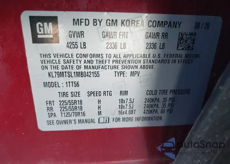 2021 Chevrolet Trailblazer Fwd Rs z USA, uszkodzony, nr VIN KL79MTSL1MB042155